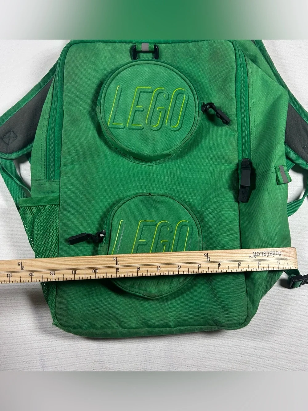 LEGO Brick Backpack Green School Travel Bag Multiple Pockets W/ LEGO Zippers